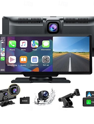  беспроводная автомобильная стереосистема для Apple CarPlay с видеорегистратором 2.5k, камерой заднего вида 1080p, портативным сенсорным экраном, GPS-навигацией для автомобиля, автомобильным стереоприемником с Bluetooth, AirPlay, AUX/FM