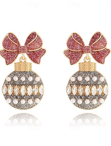  Festliche Weihnachtsschmuck-Ohrringe für Damen mit roter Schleife und grünen Glitzerakzenten – Schmuck für die Feiertage