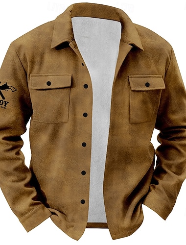  Męskie Zachodni Koszula Kurtka koszulowa Koszula wierzchnia Długi rękaw Zabytkowe Codzienny Wiosna Jesień Zima Kołnierz Guziki koszule z kołnierzykiem Czarny Brązowy Zielony