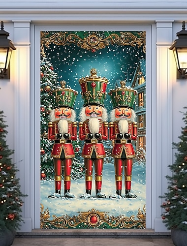  クリスマスドアデコレーション、ドアカバー、クリスマスくるみ割り人形、ドアタペストリー、ドアカーテン、装飾背景、屋内/屋外用ドアバナー、玄関ドア用、農家のホリデーパーティー装飾用品