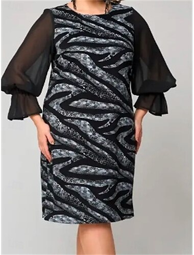  Damen Midikleid schwarzes kleid Feste Farbe Modisch Reifen Party Täglich Verabredung Lose Langarm Rundhalsausschnitt Kleid Regular Fit Schwarz Weiß Braun Frühling Herbst S M L XL XXL