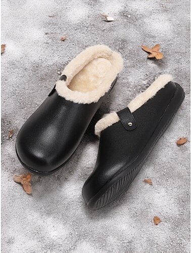  Schwarze Winterclogs aus Kunstleder für Damen mit Fleecefutter – gemütliche Schlupfschuhe für Haus und Garten mit Komfort bei kaltem Wetter