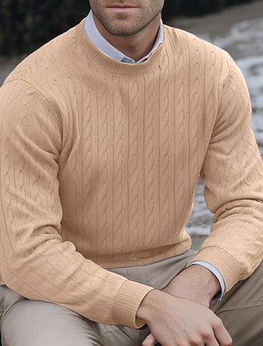  Homme Pull Chandail Pull Pull en maille torsadée torsadé Tricoter Normal Style classique Tricoté Couleur unie Col Rond Moderne contemporain Travail Usage quotidien Vêtement Tenue Automne Hiver Noir