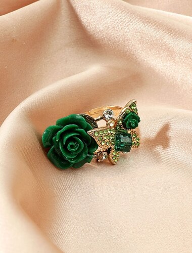  Cocktailring für Damen im Boho-Chic-Stil im Vintage-Stil mit 3D-Rose und Schmetterling – perfekt für Partys und den Alltag
