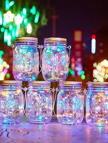  1 guirnalda de luces solares para jardín, adorno para exteriores, luces colgantes de cristal en frascos de vidrio para árbol, mesa, jardín, patio, decoración de césped