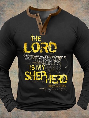  Christliches Herren-Langarm-Henley-T-Shirt - 'Der Herr ist mein Hirte Christian Strong' Glaube Grafik Religiöses Oberteil