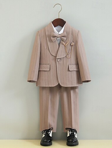  5 Stück Ring-Träger Anzug Jungen kinderkleidung Anzug Formeller Anzug Blazer & Weste & Hosen & Brosche & Krawatte Formal Party Valentinstag Modisch Cool Feste Farbe Tasche Khaki Grau Polyester