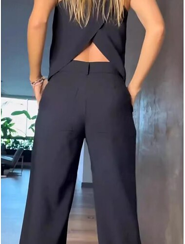  Damen einstellen Anzugweste Arbeit Knopf Feste Farbe Atmungsaktiv OL-Stil Regular Fit Oberbekleidung Ärmellos Sommer Schwarz S