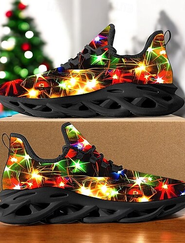  sneakers da uomo con stampa a LED illuminata natalizia – design luminoso e vivace con suola nera