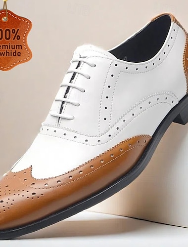  heren witte en bruine leren wingtip oxford schoenen met brogue details – premium runderleren formele schoenen voor zakelijke en speciale gelegenheden