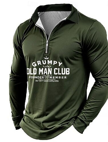  Herren Mit Buchstaben bedruckt Alter Mann Poloshirts mit Reißverschluss Golfshirt Langarm Polo-Shirts Hemden mit Kragen Vintage Lässig Outdoor Straße Alltagskleidung 3D-Druck
