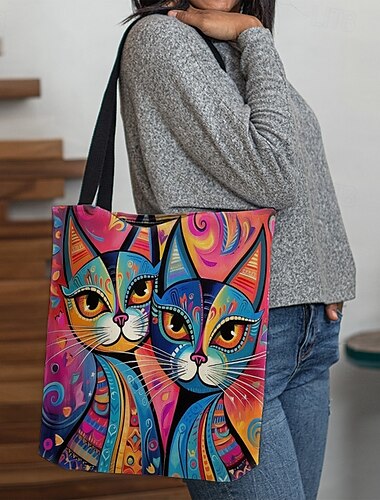  Bunte Tragetasche mit Katzenmotiv für Damen – lebendige und stylische umweltfreundliche Schultertasche für den täglichen Gebrauch