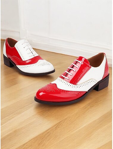  dames driekleurige brogue oxford schoenen met wingtip design en lage hak - vintage formele schoenen voor kantoor en speciale gelegenheden