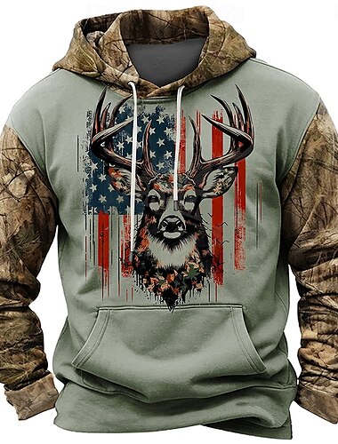  Pánské Americká americká vlajka Vlastenec Kapucky Kapuce Mikina s kapucí Kapuce Denní 3D tisk Outdoorové sporty Dovolená Streetwear Hnědá Světle šedá Tisk Přední kapsa Jaro & podzim Návrhář