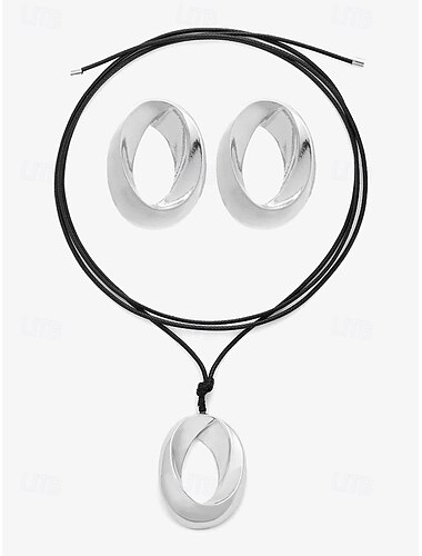  minimalistisches silbernes Set aus Halskette und Ohrringen mit hohlem Kreisanhänger – moderner geometrischer Schmuck für Frauen