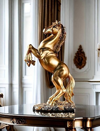  elegante Pferdestatuen aus Kunstharz, ein Set aus drei majestätischen Pferden in Schwarz, Weiß und Gold, perfekt als Dekoration für Ihr Zuhause, geeignet für Eingangsbereiche, Barwagen, Wohnzimmer und