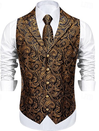  Retro Vintage Goldene Zwanziger 1920er Outfits Weste Zubehörset Gentleman Gangster Paisley-Muster Jacquard Herren Karnevalskostüm 7 STK Weihnachten Halloween Karneval Maskerade Cocktailparty