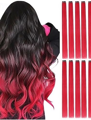  22 Zoll farbige Haarverlängerungen, 12 Stück Haarverlängerungen zum Anklipsen, Party-Highlights, langes Kunsthaar für Frauen, Haarteile für Halloween, Weihnachten, Neujahr für Frauen, Kinder, Mädchen