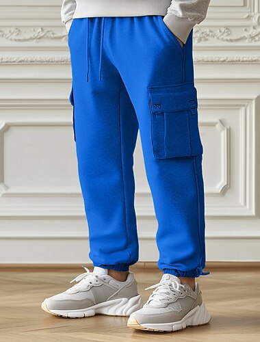  Herre Fleecebukser Joggebukser Jogger Bukser Cargo joggebukse Snorer Elastisk midje Multi lomme Helfarge Vindtett Utendørs Full lengde Avslappet Daglig Mote Gatemote Løstsittende Svart Hvit