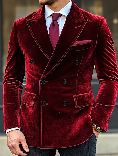  Voor heren Blazerjack Kerstmis Vintage Flueel Effen Blazer Rood Paars Standaard pasvorm Double Breasted Zes-knopen