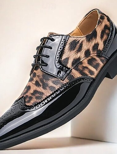  pánské oxfordské boty s leopardím vzorem - lakované doplňky z umělé kůže s brogue detaily pro formální a párty příležitosti