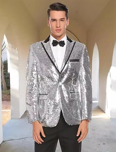  Retro Vintage 1980er Glänzend Metallisch Smoking Anzüge & Blazer Disco Pailletten Herren Karnevalskostüm Weihnachten Halloween Karneval Cocktailparty Themenparty Pride Parade Erwachsene Mantel