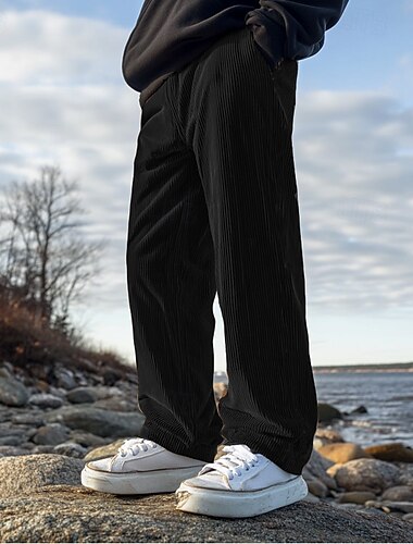  Herren Cordhose Hose Hosen Freizeithose Kordelzug Elastische Taille Gerade geschnitten Glatt Komfort Warm In voller Länge Outdoor Casual Täglich Sport Modisch Dunkelbraun Schwarz