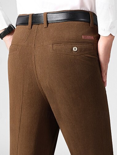  Homens Social Calças de Veludo Calças chinês Botões Bolsos Côr Sólida Conforto Formal Festa Trabalho Moda Estilo Clássico Preto Azul Marinha Micro-Elástica