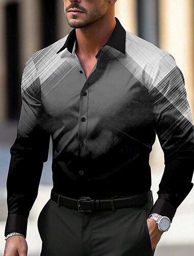  Men's Geometric Shirt Dress Shirt Button Up Shirt Long Sleeve Casual Formal Business Daily Spring Fall Turndown Red Blue Gray