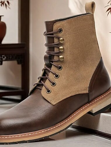  Botines con cordones de dos tonos para hombre | Diseño de piel sintética y gamuza para uso casual y al aire libre