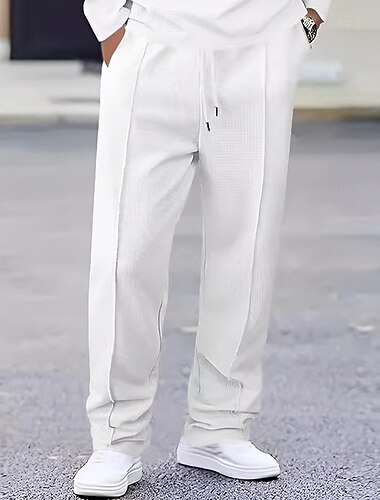  Homme Joggings Pantalons Pantalon de survêtement droit Pantalon gaufré Avec Poches Taille Élastique Cordon de serrage Uni Confort Sport en Plein Air Quotidien Mode Occasionnel Noir Blanche