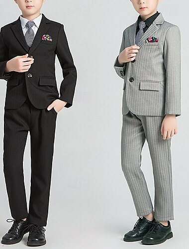  4 pezzi Completo da paggetto Da ragazzo Bambino Tuta Abito formale Blazer, gilet, pantaloni e cravatta Formale Feste San Valentino Di tendenza Fantastico Banda Tasche Nero Grigio Poliestere