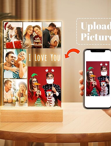  Lámpara de foto iluminada personalizada, regalos de aniversario de San Valentín, marcos de fotos personalizados con luz de noche, regalos de cumpleaños únicos para parejas del día de San Valentín, él y ella