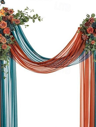  Blumenset für Hochzeitsbögen mit Drapierungsstoff (4er-Pack), 2 künstliche Blumenarrangements und 2 Vorhänge für Bogendekorationen, Lauben für Hochzeitszeremonien, Empfangskulissen und Außendekoration