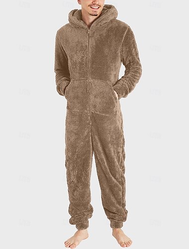  Pánské Kombinéza Noční prádlo Sady nočního prádla 1 PC Čistá barva Módní stylové Klasické Domů Denní Postel Polyester Pohodlné Yumuşak Dátek Mikina Dlouhý rukáv Kapuce Kombinéza Kapsy Zapínání vpředu