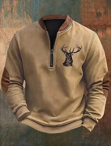  Herren Sweatshirt Blau Braun Grün Grau Halber Reißverschluss Grafik Druck Patchwork Täglich Ferien Ausgehen Polyester Streetwear Lässig Bayerisch Herbst Winter Bekleidung Kapuzenpullover Sweatshirts