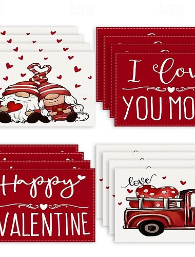  Juego de 4 manteles individuales para el día de San Valentín, manteles individuales románticos y decorativos con patrones de corazones o rosas, duraderos y resistentes al calor, perfectos para agregar