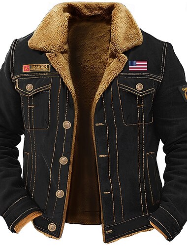  ανδρικό κεντητό φλις μπουφάν cargo jacket merican us flag print turndown γιακάς μακρύ μανίκι στρατιωτικό τακτικό σακάκι vintage θερμικό ζεστό χειμώνα πιο πάνω από πολλές τσέπες κουμπί μπροστινό