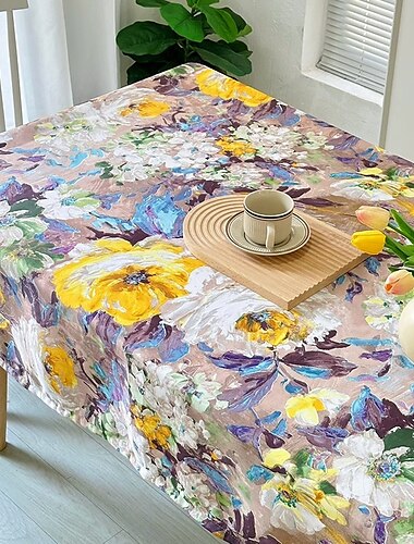  Nappe au design de peinture à l'huile, nappe artistique et élégante avec des motifs de peinture à l'huile classiques, idéale pour ajouter une touche unique et sophistiquée à votre table à manger,