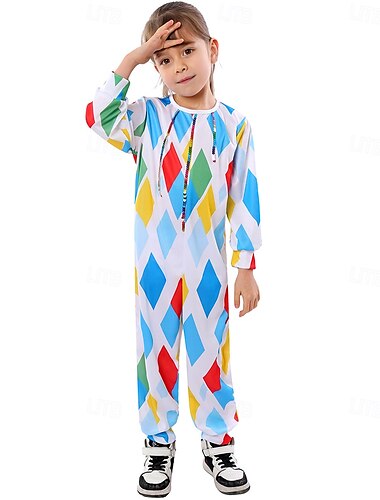  Zirkus Clownsmaske Clown Faschingskostüme Kostüm Jumpsuit Kinder Jungen Mädchen Ein Stück Cosplay-Kostüm Leistung Party Halloween Karneval Einfaches Karnevalskostüm