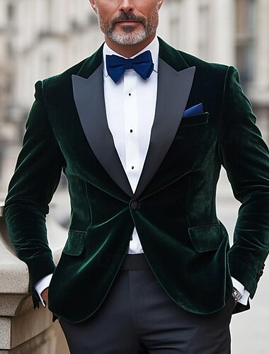  Heren Velours Vintage Blazer Jas Effen Blazer Reguliere Standaard Fit Groen