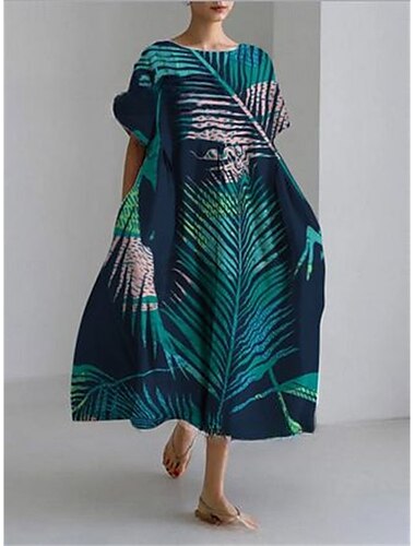  Damen Maxikleid Leinen-inspirierte Kleider Freizeitkleid Schwingkleid Lässig Täglich Normale Passform Blumen Langarm Rundhalsausschnitt Marineblau Blau Grün Frühling Herbst