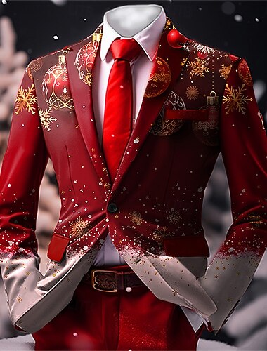  Weihnachten Herren Schneeflocke Blazer-Jacke Atmungsaktiv Komfortabel Künstlerisch Brautkleider schlicht Party-Abendgarderobe Täglich Festival Knopf 3D-Druck Multi Pocket Herbst Winter Umlegekragen