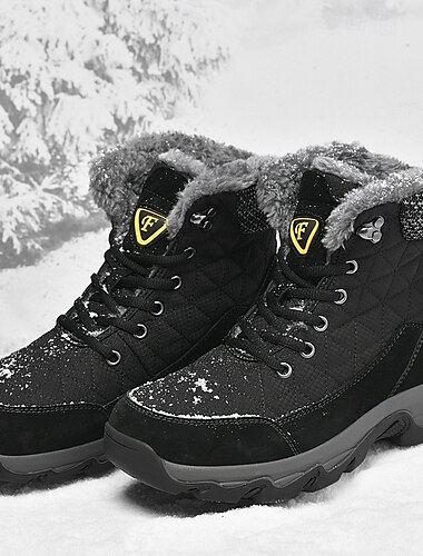  Herren Stiefel Schneestiefel Wanderstiefel Winterstiefel Fleece-Futter Wildleder Nylon Komfortabel Rutschfest Schnürsenkel Schwarz Grau