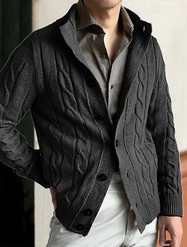  Herren Kleid Pullover Strickjacke Gedrehtes Stricken Standard Knopf hoch Feste Farbe Modisch Klassisch Freizeitskleidung Verabredung Bekleidung Herbst Winter Schwarz Kaki M L XL