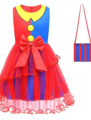  Zirkus Clownsmaske Clown Pomni Faschingskostüme Austattungen Kostüm Kinder Mädchen Cosplay Leistung Party Halloween Karneval Einfaches Karnevalskostüm