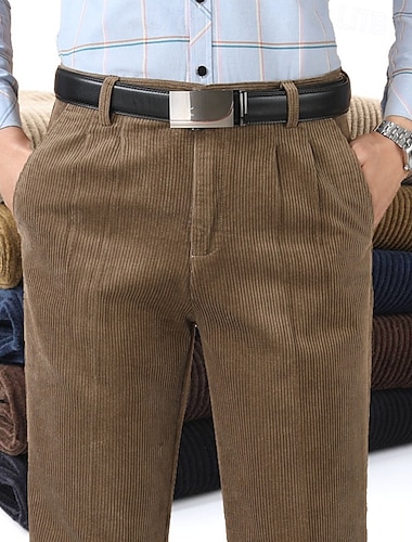  Herren Anzughosen Cordhose Hose Hosen Chinesisch Chino Knopf Tasche Gerade geschnitten Glatt Komfort Formal Party Arbeit Modisch Klassicher Stil Cachi scuro Hellkaki Mikro-elastisch