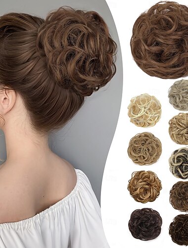  シニョン ヘアバンド クリップイン 合成 ヘアピース ヘアエクステンション カール パーティー 日常 デイリーウェア バーガンディー ベージュ グレイ