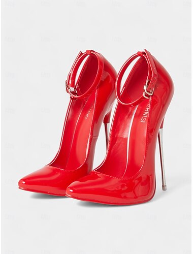 talons aiguilles en cuir verni rouge pour femmes avec bride à la cheville - sexy et élégant, parfait pour les soirées ou les événements formels
