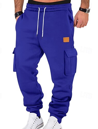  Men's Joggers Trousers Cargo Sweatpants Pocket Drawstring Elastic Waist Plain Comfort Sports Outdoor Daily Fashion Casual Black White Micro-elastic